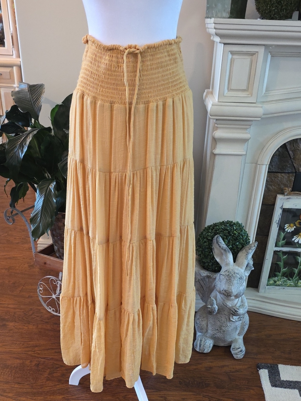 Soho Tiered Smocked Maxi Skirt Or Dress in Mustard